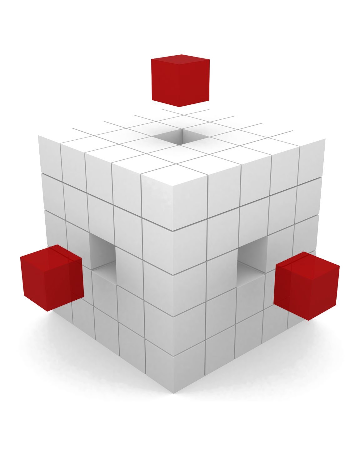 White block structure with red blocks fitting into it